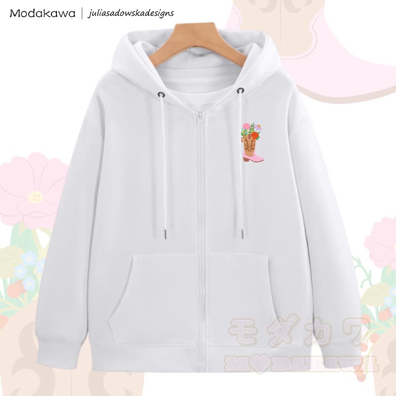 MODAKAWA X juliasadowskadesigns Floral Shose Graphic Zip Up Hoodie Sweatshirt - Weiß - 5XL - image 2