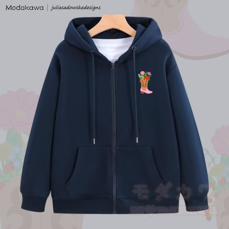 MODAKAWA X juliasadowskadesigns Floral Shose Graphic Zip Up Hoodie Sweatshirt - Purpurblau - 5XL - image 1