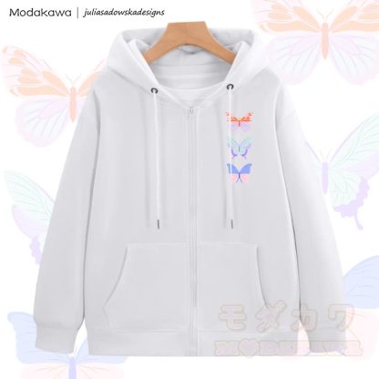 MODAKAWA X juliasadowskadesigns Kapuzenpullover mit Schmetterlingsgrafik und Reißverschluss - Weiß - 5XL - image 2