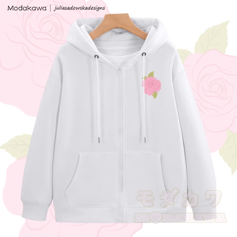MODAKAWA X juliasadowskadesigns Rose Graphic Zip Up Hoodie Sweatshirt - Weiß - 5XL - image 2