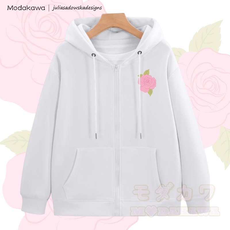 MODAKAWA X juliasadowskadesigns Rose Graphic Zip Up Hoodie Sweatshirt - Weiß - 5XL - image 2