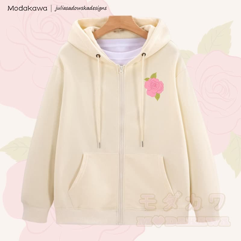 MODAKAWA X juliasadowskadesigns Rose Graphic Zip Up Hoodie Sweatshirt - Aprikose - 5XL - image 1