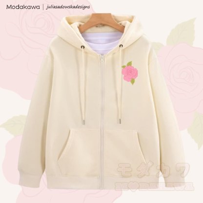 MODAKAWA X juliasadowskadesigns Rose Graphic Zip Up Hoodie Sweatshirt - Aprikose - 5XL - image 1