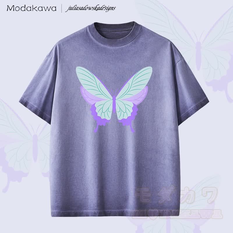 MODAKAWA X juliasadowskadesigns Schmetterlingsgrafik Unisex Dopamin Vintage Washed T-Shirt - Lila - 2XL - image 2