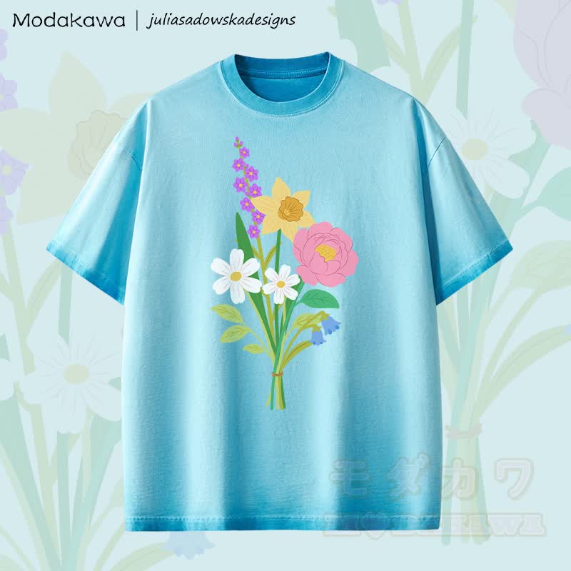 MODAKAWA X juliasadowskadesigns Unisex-T-Shirt mit floralem Grafikmuster im Vintage-Look - Blau - 2XL - image 2