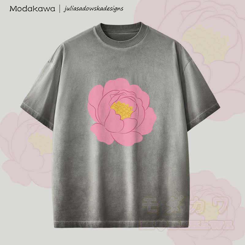 MODAKAWA X juliasadowskadesigns Rose Graphic Unisex Dopamine Vintage Washed T-Shirt - Grau - 2XL - image 4