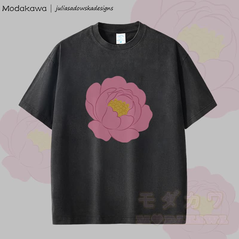 MODAKAWA X juliasadowskadesigns Rose Graphic Unisex Dopamine Vintage Washed T-Shirt - Schwarz - 2XL - image 2