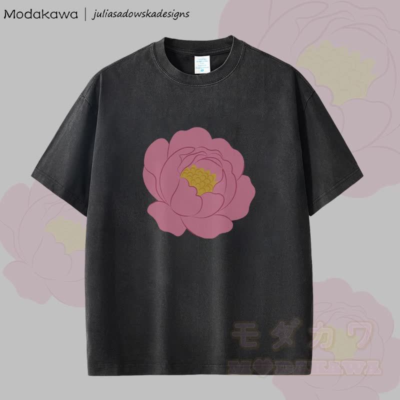 MODAKAWA X juliasadowskadesigns Rose Graphic Unisex Dopamine Vintage Washed T-Shirt - Schwarz - 2XL - image 2