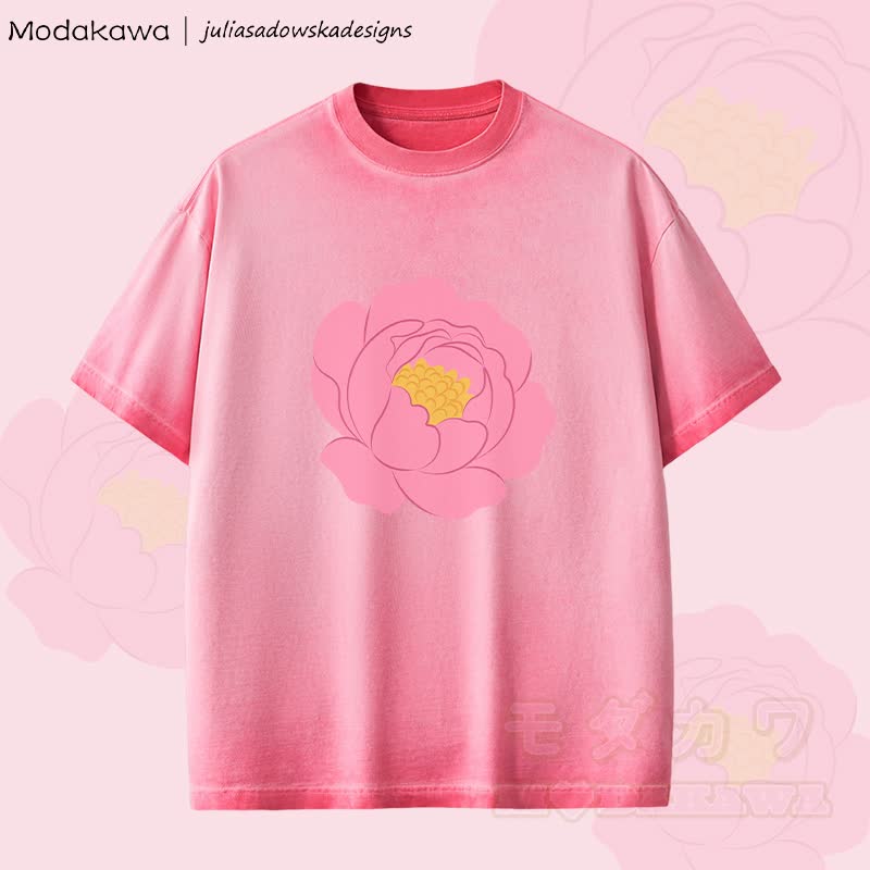 MODAKAWA X juliasadowskadesigns Rose Graphic Unisex Dopamine Vintage Washed T-Shirt - Rosa - 2XL - image 1
