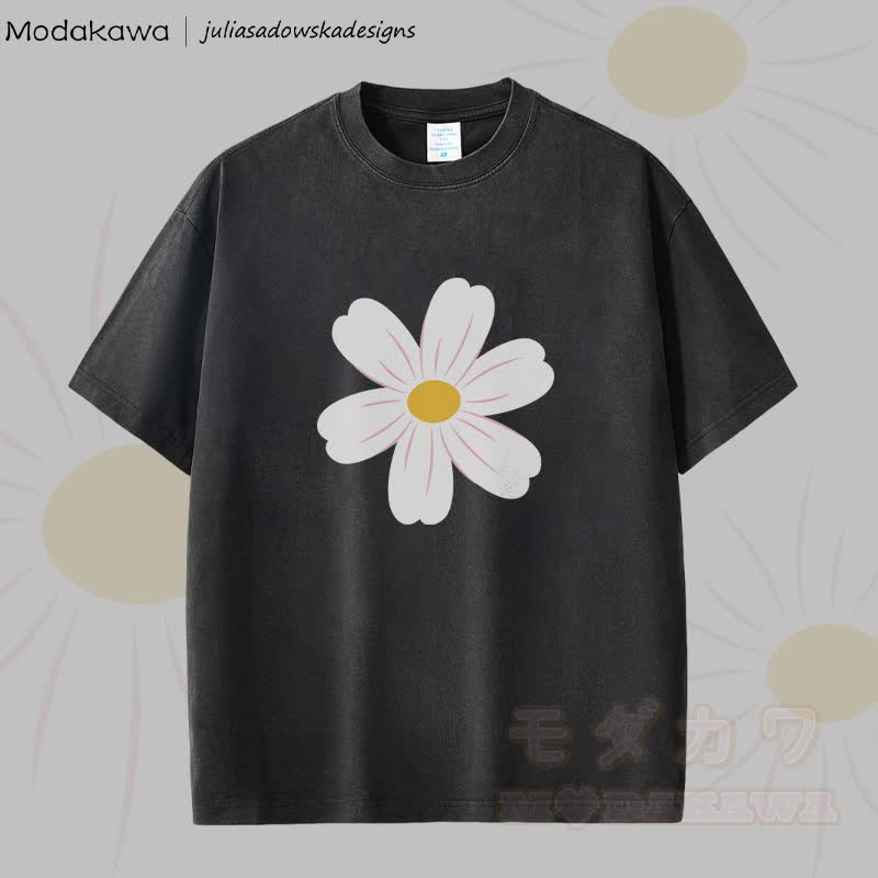 MODAKAWA X juliasadowskadesigns Daisy Graphic Unisex Dopamine Vintage Washed T-Shirt - Schwarz - 2XL - image 3