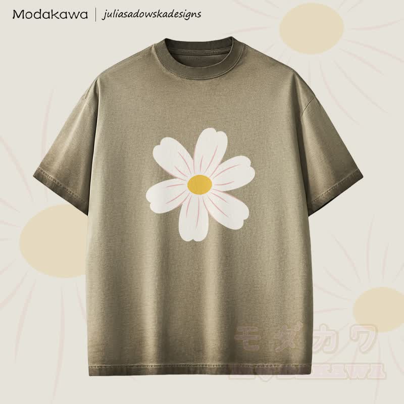 MODAKAWA X juliasadowskadesigns Daisy Graphic Unisex Dopamine Vintage Washed T-Shirt - Braun - 2XL - image 1