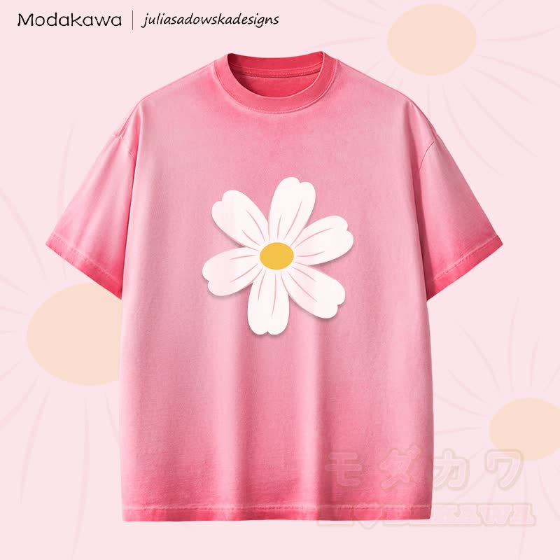MODAKAWA X juliasadowskadesigns Daisy Graphic Unisex Dopamine Vintage Washed T-Shirt - Rosa - 2XL - image 2