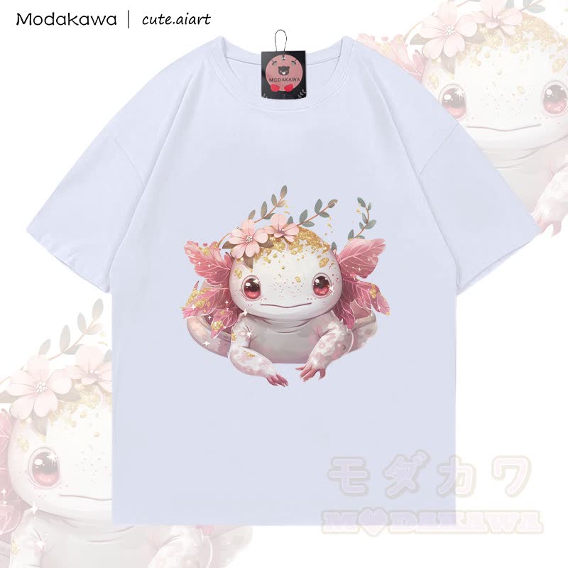MODAKAWA X cute.aiart T-Shirt mit niedlichem Eidechsenmotiv aus 100 % Baumwolle - Weiß - 5XL - image 2