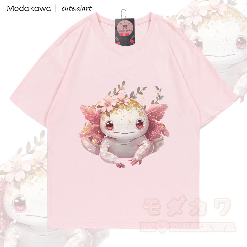 MODAKAWA X cute.aiart T-Shirt mit niedlichem Eidechsenmotiv aus 100 % Baumwolle - Hellrosa - 5XL - image 1
