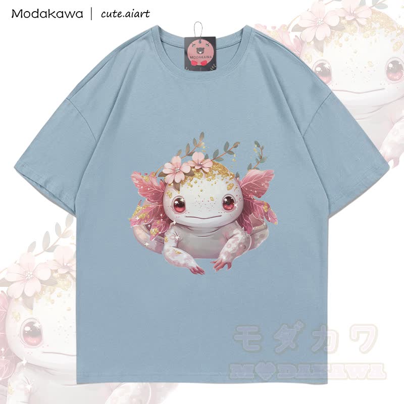 MODAKAWA X cute.aiart T-Shirt mit niedlichem Eidechsenmotiv aus 100 % Baumwolle - Hellgraublau - 5XL - image 3