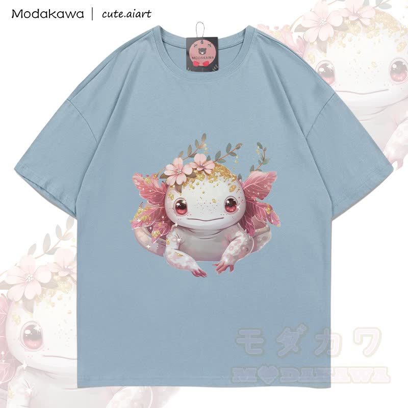 MODAKAWA X cute.aiart T-Shirt mit niedlichem Eidechsenmotiv aus 100 % Baumwolle - Hellgraublau - 5XL - image 3