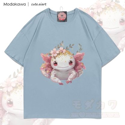 MODAKAWA X cute.aiart T-Shirt mit niedlichem Eidechsenmotiv aus 100 % Baumwolle - Hellgraublau - 5XL - image 3