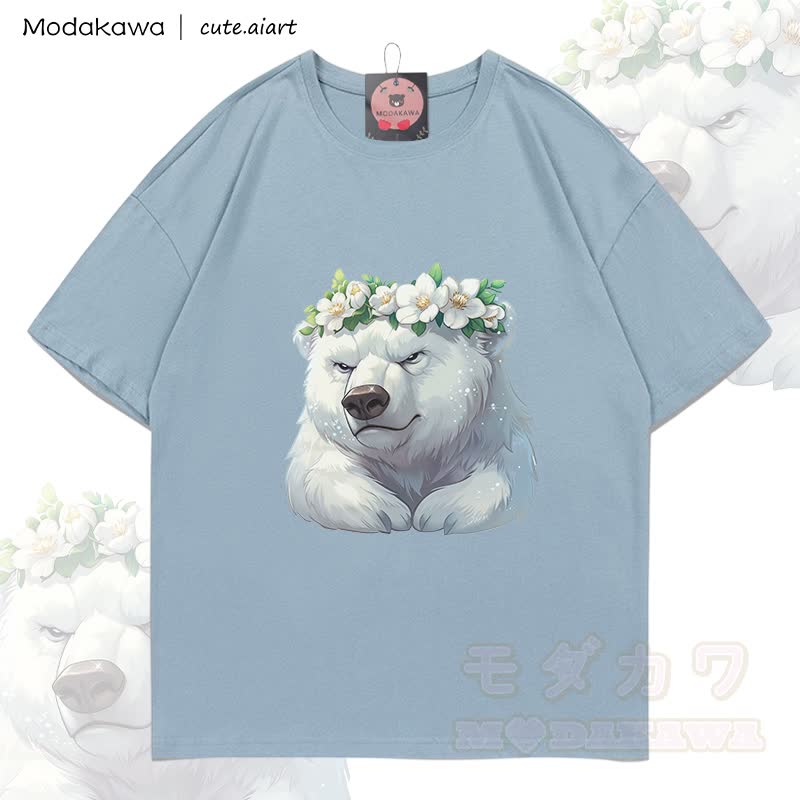 MODAKAWA X cute.aiart Bären-Grafik T-Shirt aus 100 % Baumwolle - Hellgraublau - 5XL - image 1