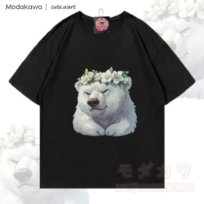 MODAKAWA X cute.aiart Bären-Grafik T-Shirt aus 100 % Baumwolle - Schwarz - 5XL - image 3
