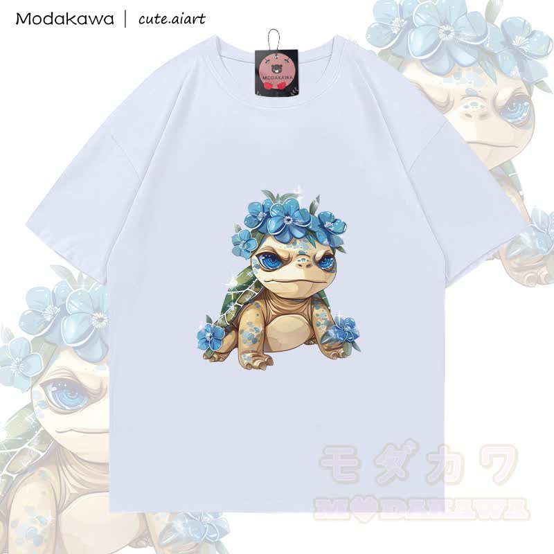 MODAKAWA X cute.aiart Schildkröten-Grafik T-Shirt aus 100 % Baumwolle - Weiß - 5XL - image 2