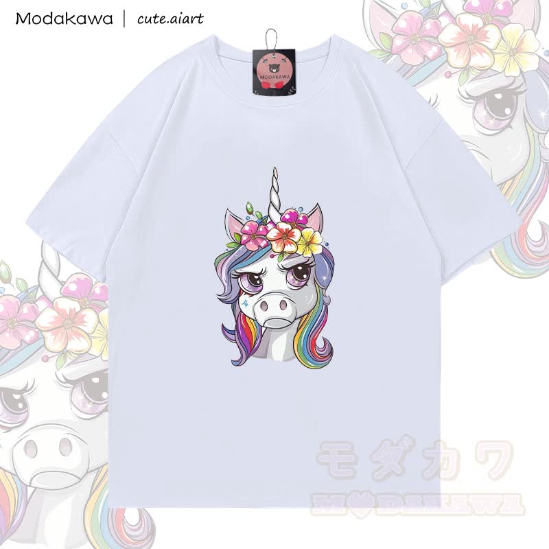 MODAKAWA X cute.aiart Einhorn-Grafik T-Shirt aus 100 % Baumwolle - Weiß - 5XL - image 2