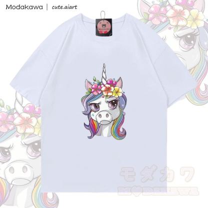 MODAKAWA X cute.aiart Einhorn-Grafik T-Shirt aus 100 % Baumwolle - Weiß - 5XL - image 2