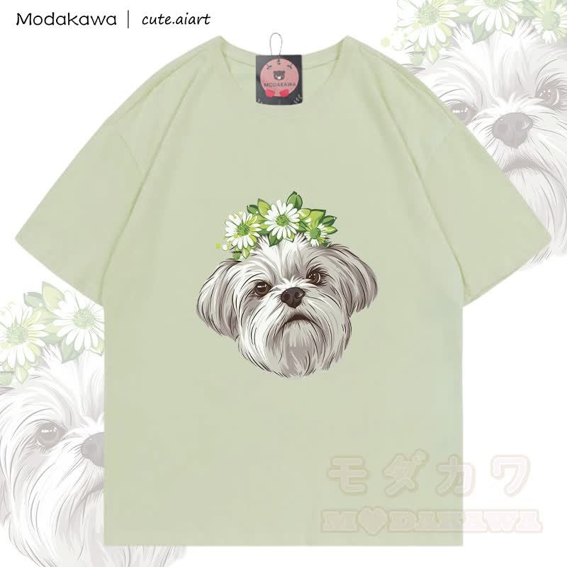 MODAKAWA X cute.aiart Welpen-Grafik T-Shirt aus 100 % Baumwolle - Milchiggrün - 5XL - image 1