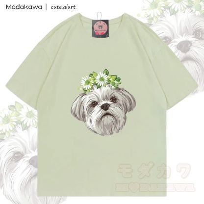 MODAKAWA X cute.aiart Welpen-Grafik T-Shirt aus 100 % Baumwolle - Milchiggrün - 5XL - image 1