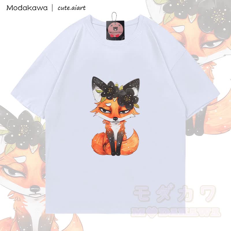 MODAKAWA X cute.aiart Fuchs-Grafik T-Shirt aus 100 % Baumwolle - Weiß - 5XL - image 2