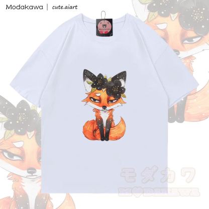 MODAKAWA X cute.aiart Fuchs-Grafik T-Shirt aus 100 % Baumwolle - Weiß - 5XL - image 2