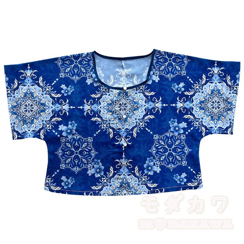 Vintage-Obermantel, Unteroberteil, Maxirock, fließender Schal, passendes Outfit - Blauer Bademantel - XL - image 2