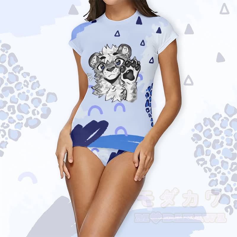 MODAKAWA X atka Tiger Paw Graphic Damen-Badeanzug-Zweiteiler-Set - Blau - 2XL - image 1