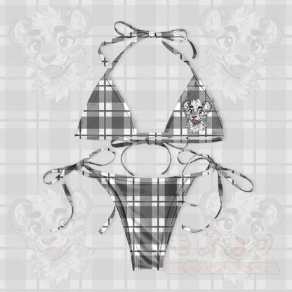 MODAKAWA X atka Tiger Graphic Damen-Badeanzug-Bikini-Set mit Bindebändern, zweiteilig - Grau & Weiß - 5XL - image 1