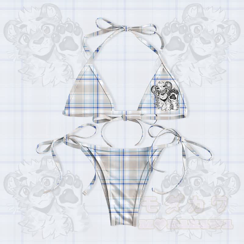 MODAKAWA X atka Tiger Paw Graphic Damen-Badeanzug-Bikini-Set mit Bindebändern, zweiteilig - Blau - 5XL - image 1