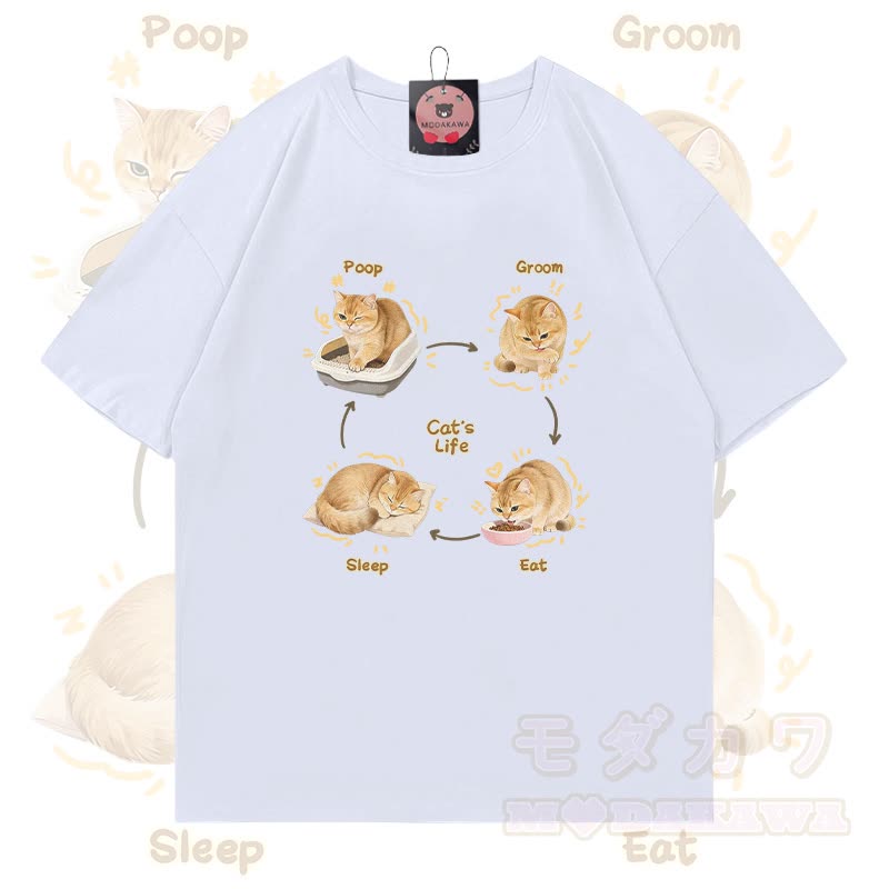 Modakawa T-Shirt mit Katzenleben-Motiv, 100 % Baumwolle - Weiß - 5XL - image 2