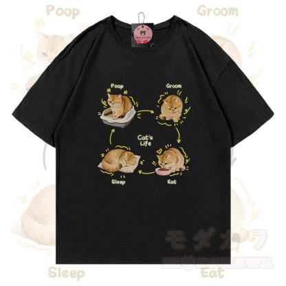 Modakawa T-Shirt mit Katzenleben-Motiv, 100 % Baumwolle - Schwarz - 5XL - image 1