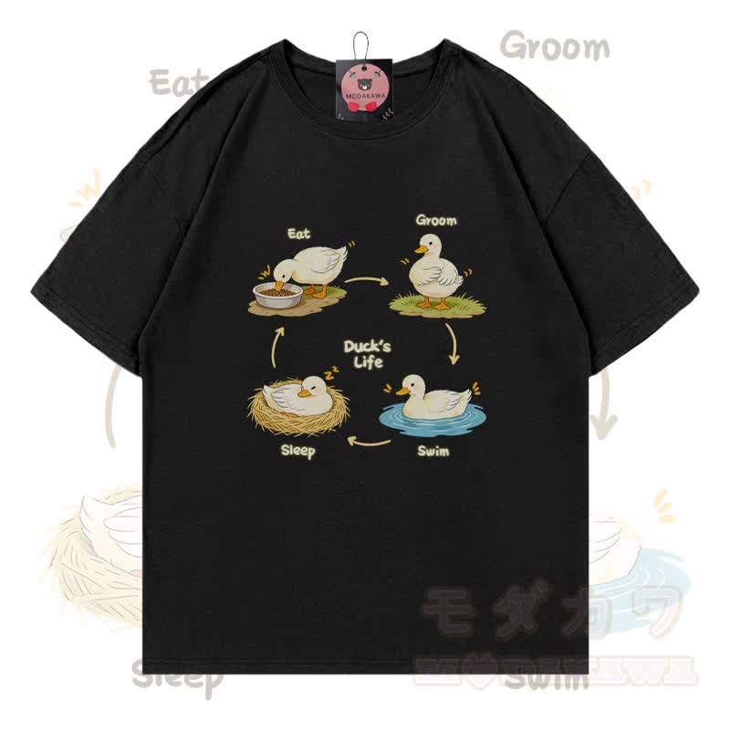 DUCK'S LIFE Grafik Modakawa 100% Baumwoll-T-Shirt - Schwarz - 5XL - image 2