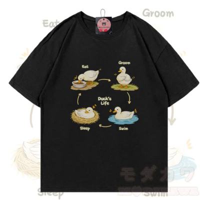 DUCK'S LIFE Grafik Modakawa 100% Baumwoll-T-Shirt - Schwarz - 5XL - image 2