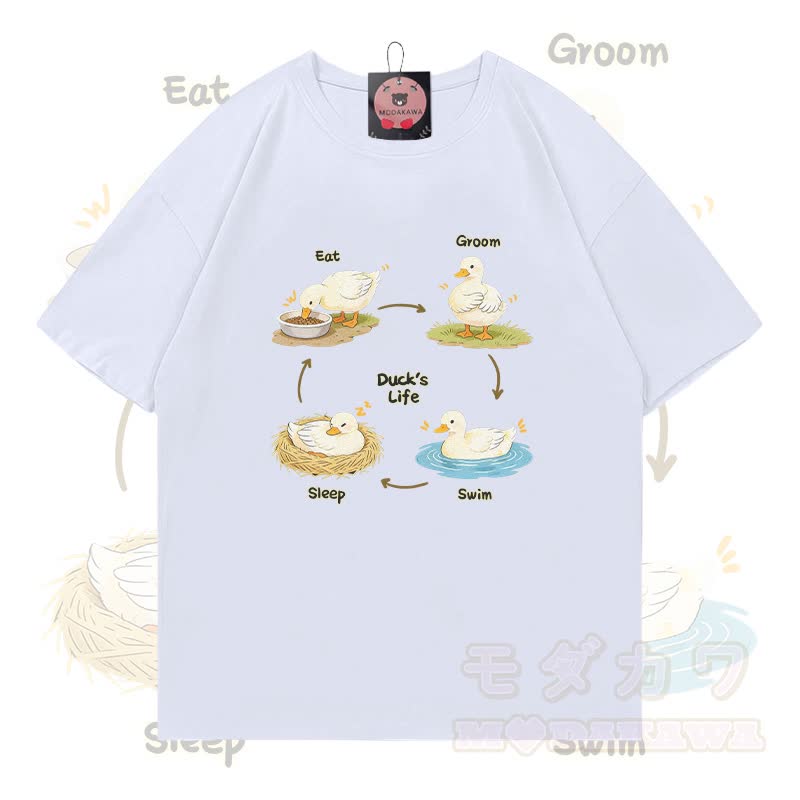 DUCK'S LIFE Grafik Modakawa 100% Baumwoll-T-Shirt - Weiß - 5XL - image 1