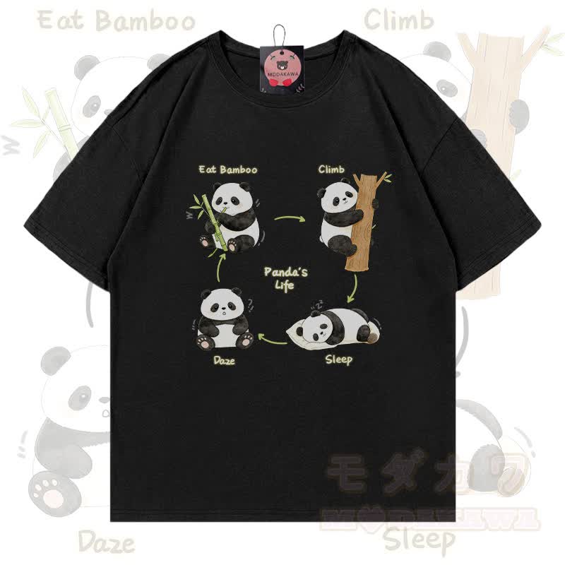 Panda's Life Grafik Modakawa 100% Baumwoll-T-Shirt - Schwarz - 5XL - image 2