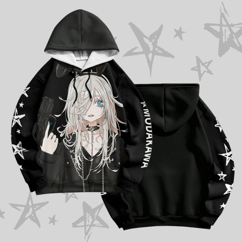 MODAKAWA X bonne_syu Anime Girl Graphic Pullover Hoodie - Black - 6XL - image 3