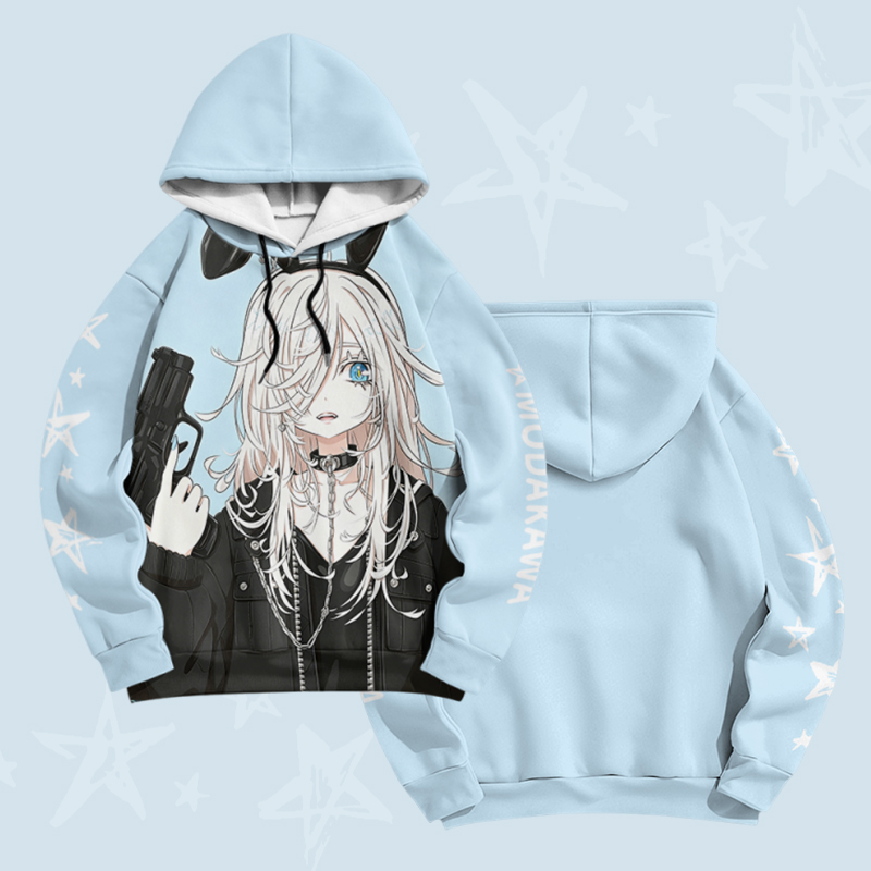 MODAKAWA X bonne_syu Anime Girl Graphic Pullover Hoodie - Blue - 6XL - image 5