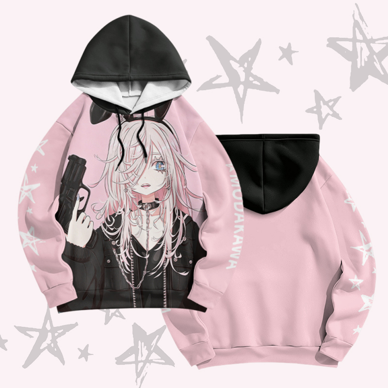 MODAKAWA X bonne_syu Anime Girl Graphic Pullover Hoodie - Pink - 6XL - image 4