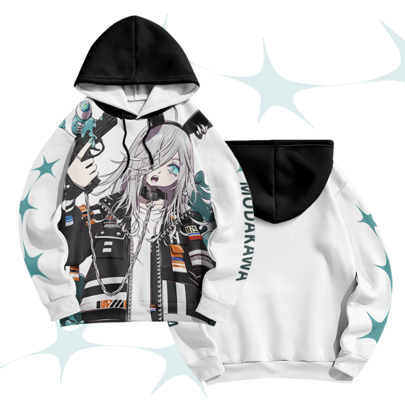 MODAKAWA X bonne_syu Anime Cool Girl Graphic Pullover Hoodie - White - 6XL - image 2
