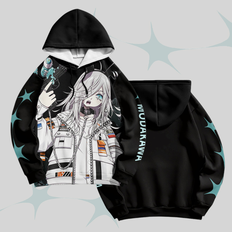 MODAKAWA X bonne_syu Anime Cool Girl Graphic Pullover Hoodie - Black - 6XL - image 1