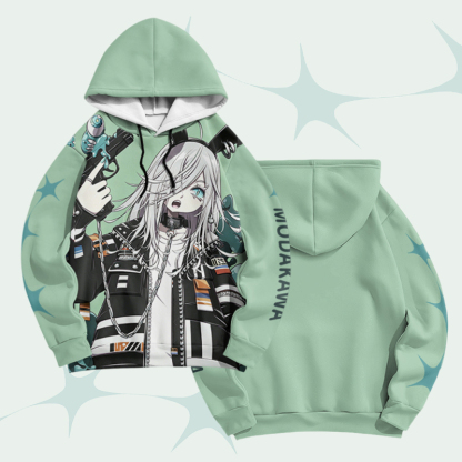 MODAKAWA X bonne_syu Anime Cool Girl Graphic Pullover Hoodie - Green - 6XL - image 3