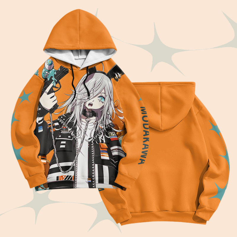 MODAKAWA X bonne_syu Anime Cool Girl Graphic Pullover Hoodie - Orange - 6XL - image 4
