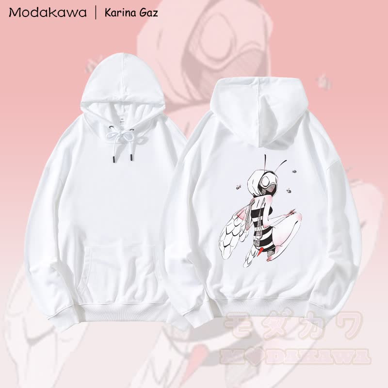 MODAKAWA X Karina Gaz Bee Girl Graphic Loose Cotton-Blend Hoodie - Weiß - 5XL - image 1