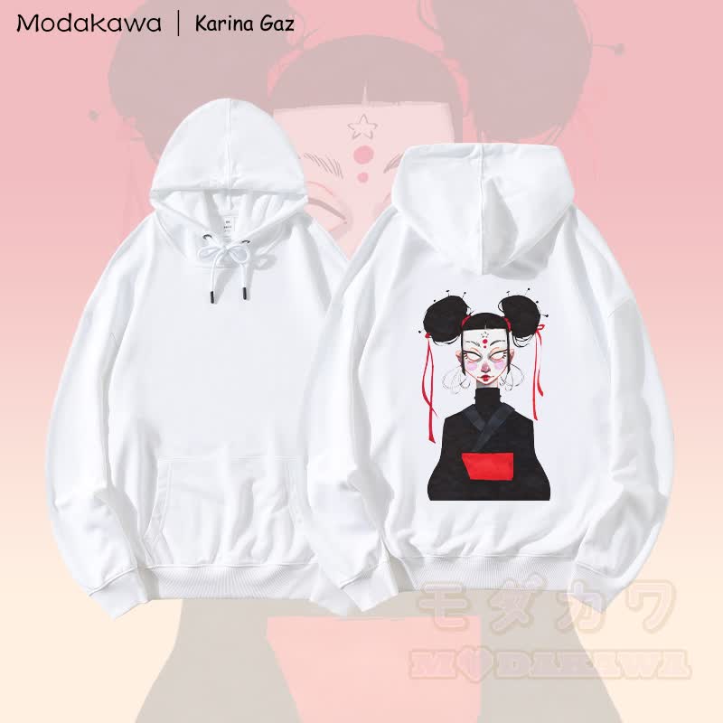 MODAKAWA X Karina Gaz Girl Graphic Loose Cotton-Blend Hoodie - Weiß - 5XL - image 2