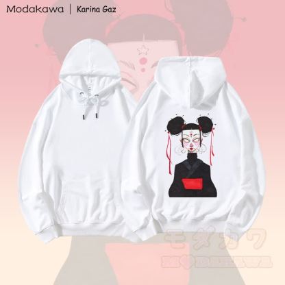MODAKAWA X Karina Gaz Girl Graphic Loose Cotton-Blend Hoodie - Weiß - 5XL - image 2
